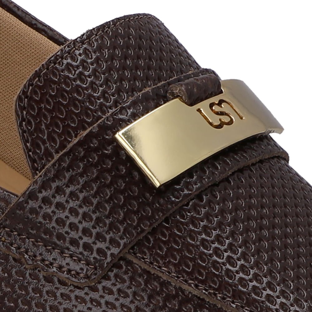 Loafer Marrom Couro Salto Bloco Chapa Monograma Marrom 4