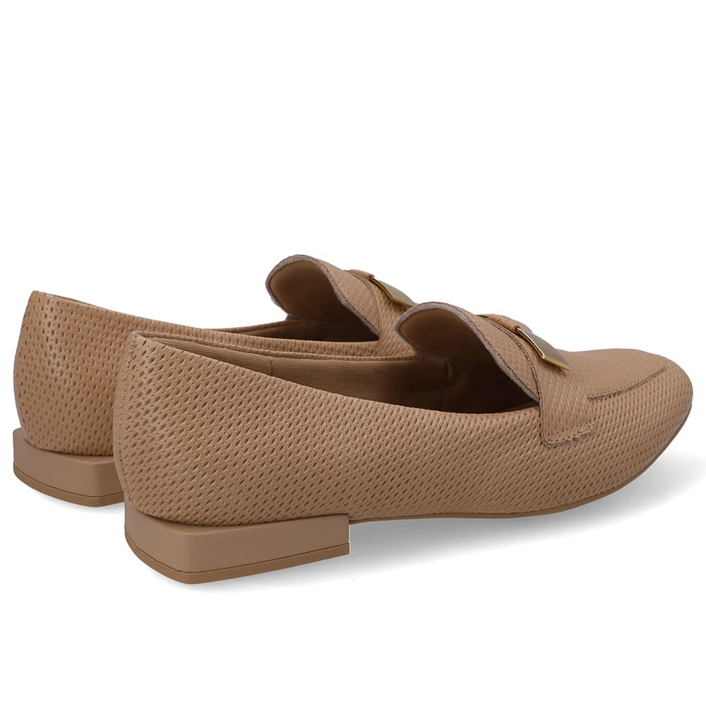 Loafer Bege Couro Salto Bloco Chapa Monograma Bege 3