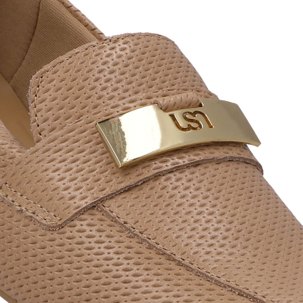 Loafer Bege Couro Salto Bloco Chapa Monograma Bege 4