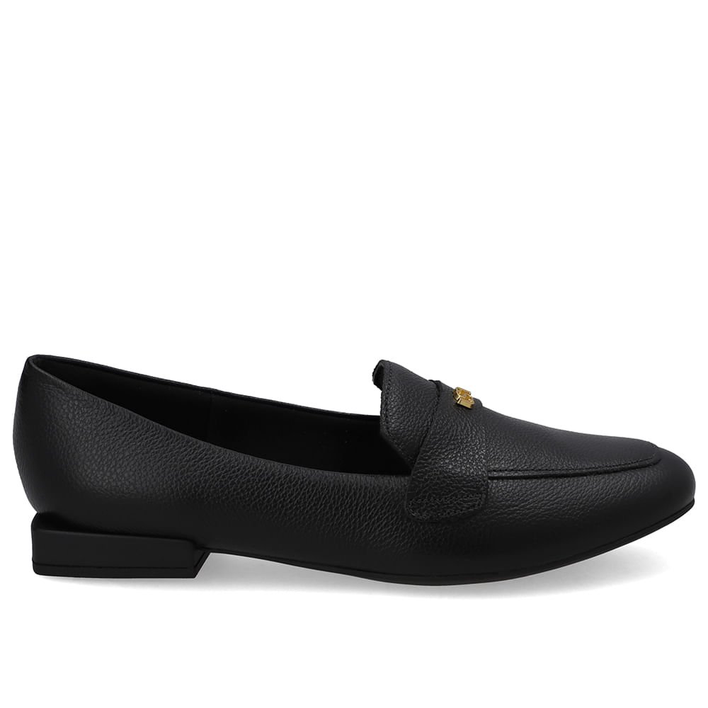 Loafer Preto Couro Salto Bloco