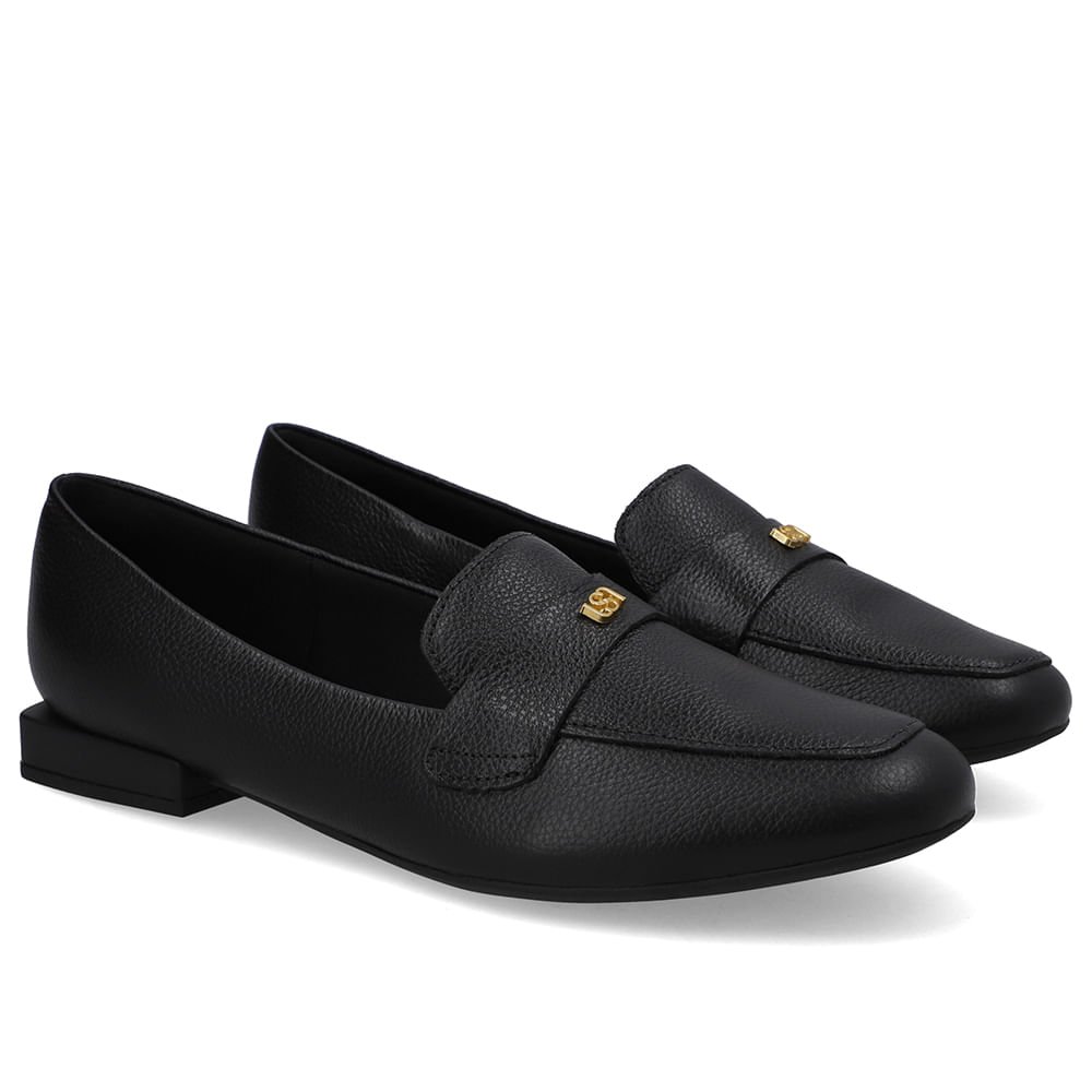 Loafer Preto Couro Salto Bloco Preto 2