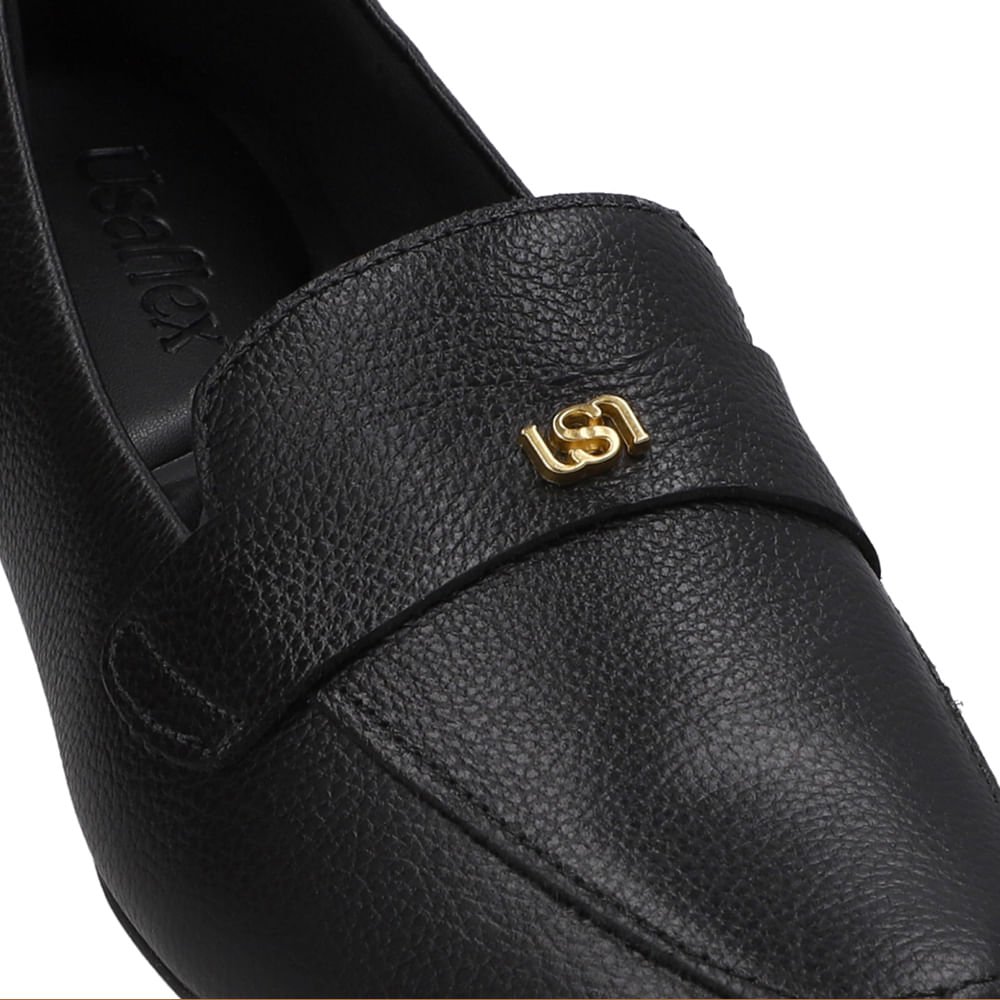 Loafer Preto Couro Salto Bloco Preto 4