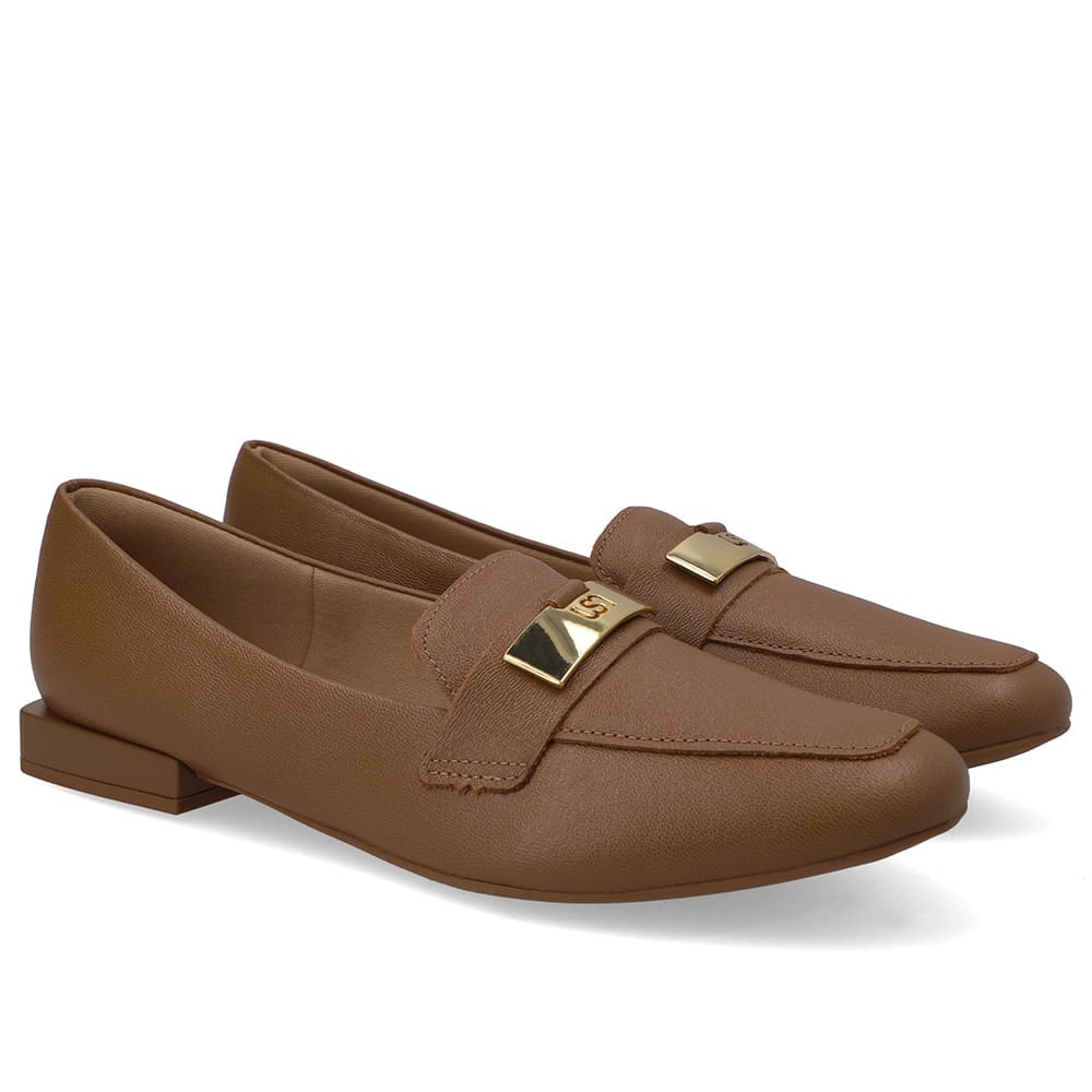 Loafer Marrom Couro Salto Bloco Chapa Monograma Marrom 2