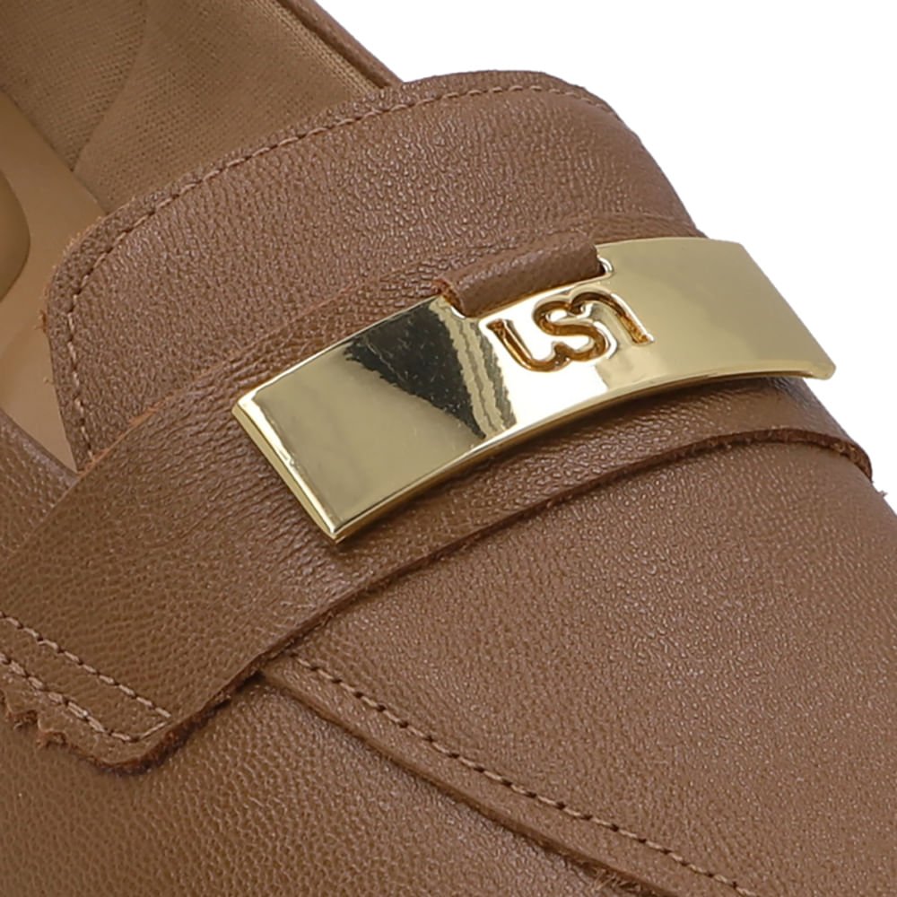 Loafer Marrom Couro Salto Bloco Chapa Monograma Marrom 4
