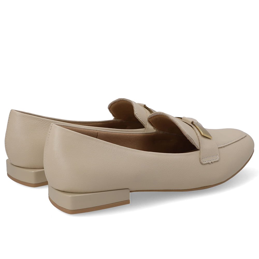 Loafer Bege Couro Salto Bloco Chapa Monograma Bege 3