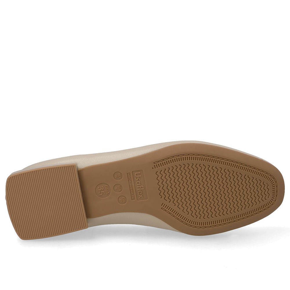 Loafer Bege Couro Salto Bloco Chapa Monograma Bege 5