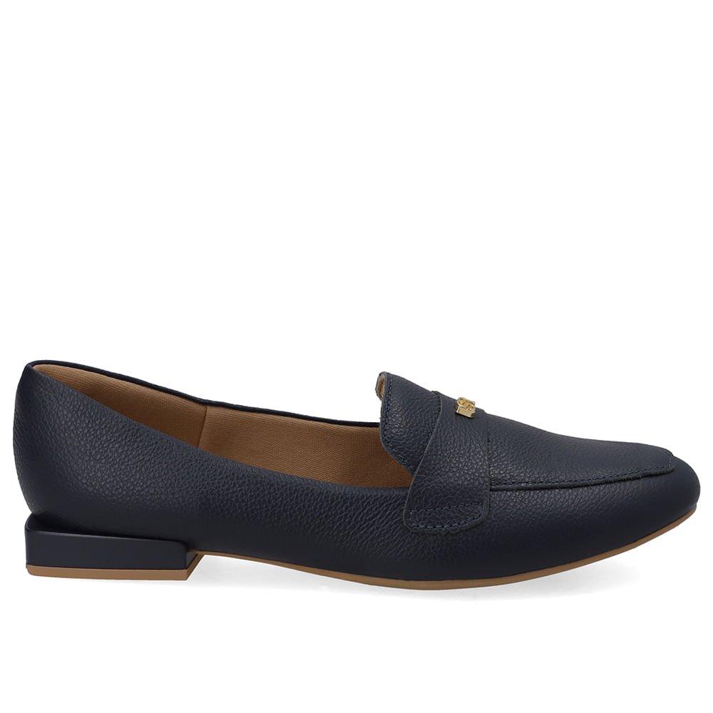 Loafer Azul Couro Salto Bloco