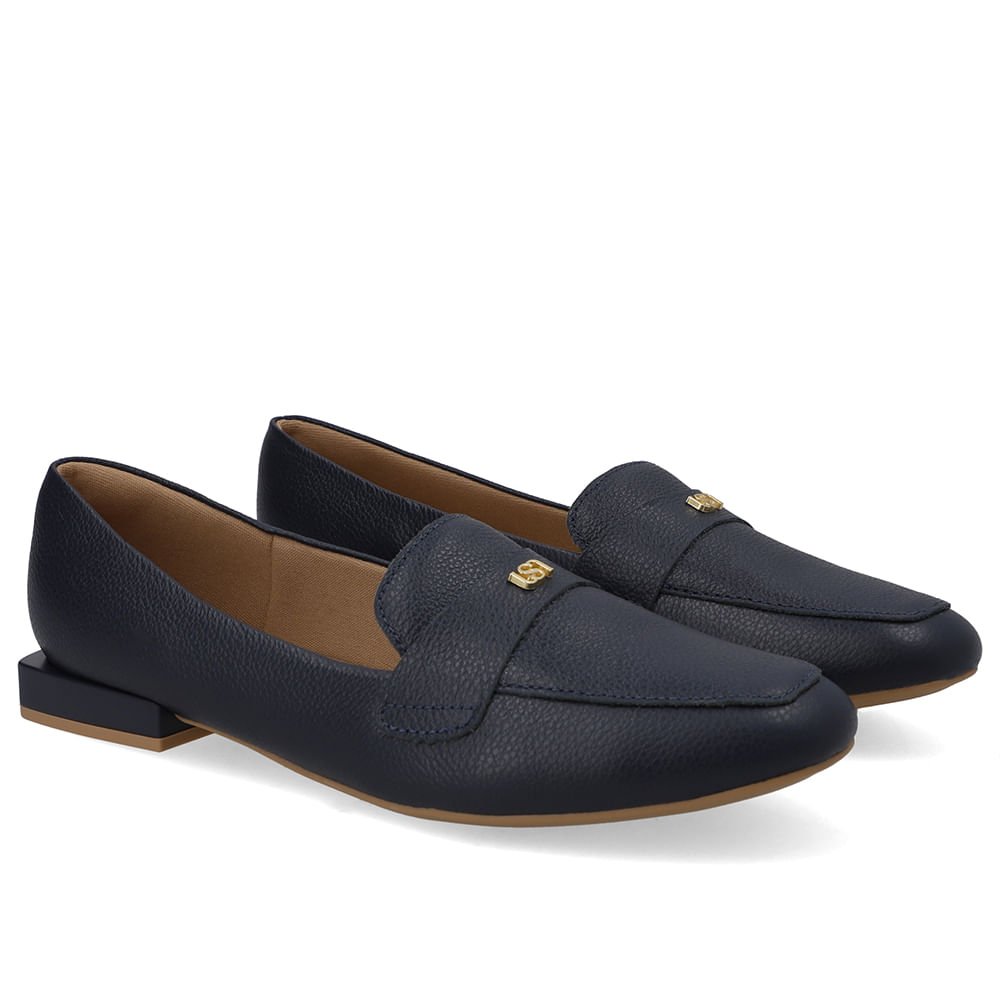 Loafer Azul Couro Salto Bloco Azul 2