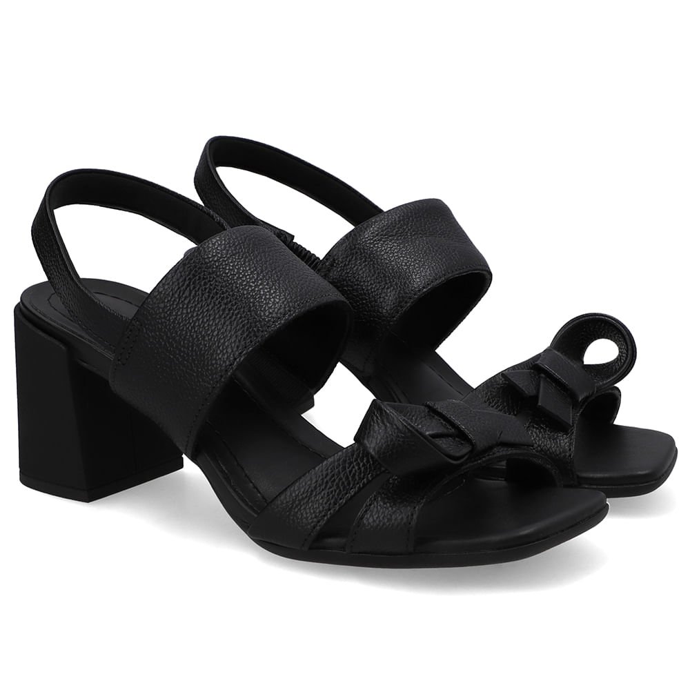 Sandália Couro Preta Top Bico Quadrado Preto 2