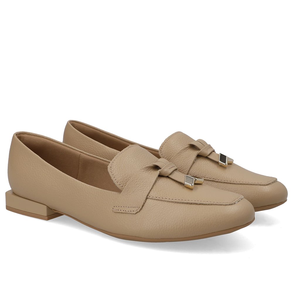 Loafer Bege Couro Top Bege 2