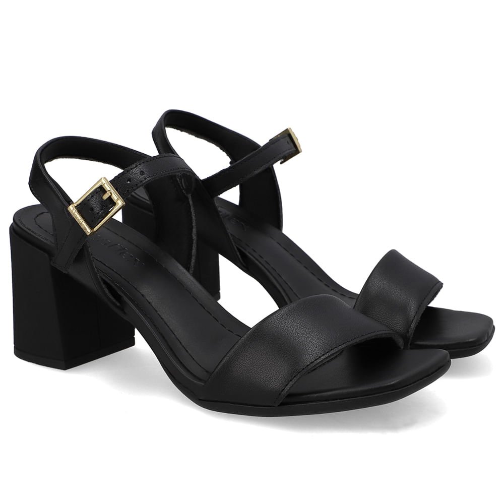 Sandália Couro Preta Bico Quadrado Preto 2