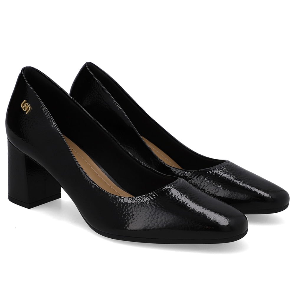 Scarpin Preto Bico Redondo Couro Preto 2