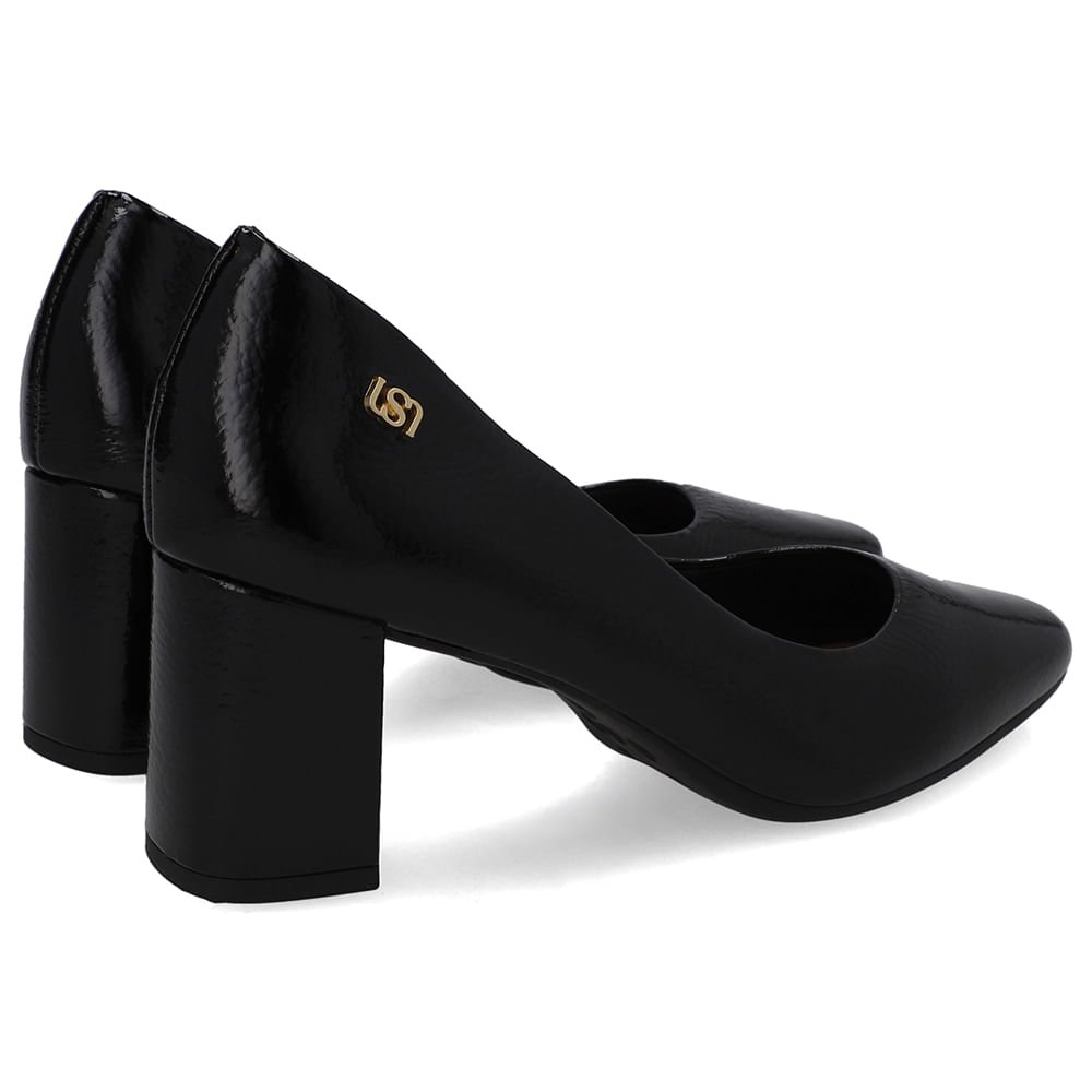 Scarpin Preto Bico Redondo Couro Preto 3