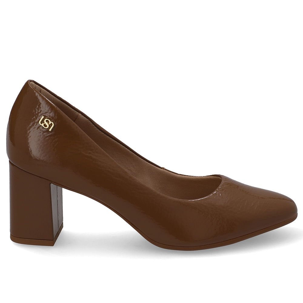 Scarpin Marrom Bico Redondo Couro