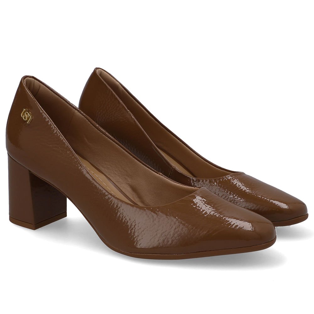 Scarpin Marrom Bico Redondo Couro Marrom 2
