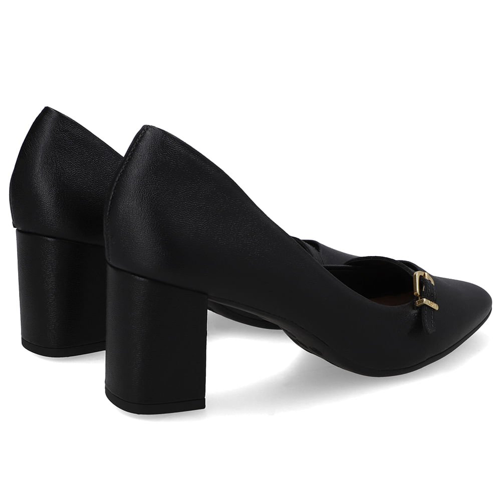 Scarpin Preto Bico Redondo Couro Tira Enfeite Preto 3