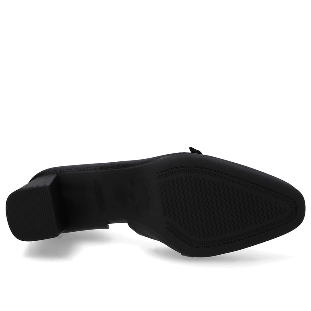 Scarpin Preto Bico Redondo Couro Tira Enfeite Preto 5