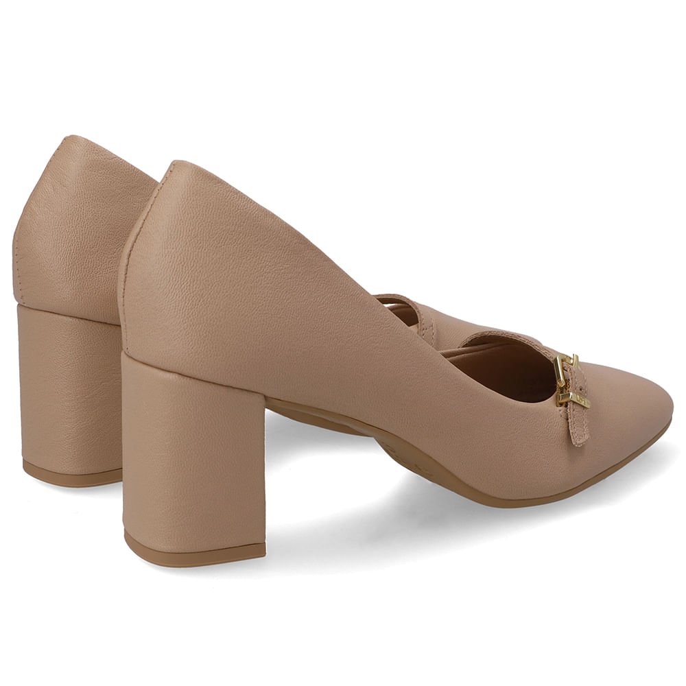 Scarpin Bege Bico Redondo Couro Tira Enfeite Bege 3