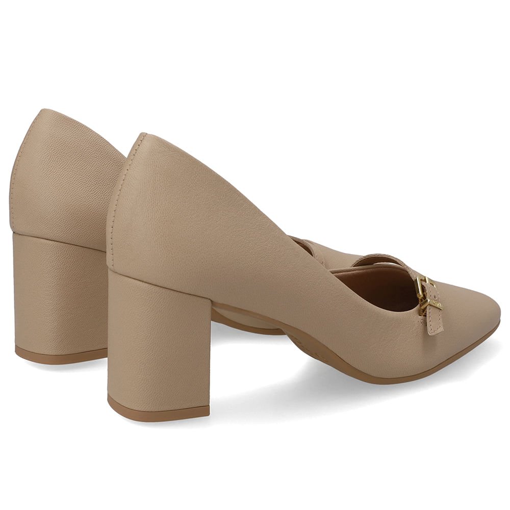 Scarpin Bege Bico Redondo Couro Tira Enfeite Bege 3