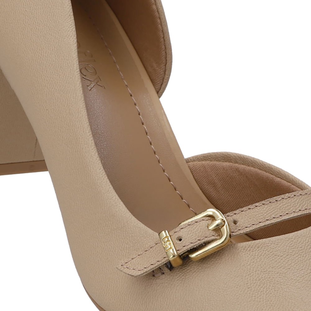 Scarpin Bege Bico Redondo Couro Tira Enfeite Bege 4