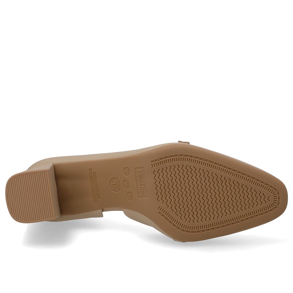 Scarpin Bege Bico Redondo Couro Tira Enfeite Bege 5