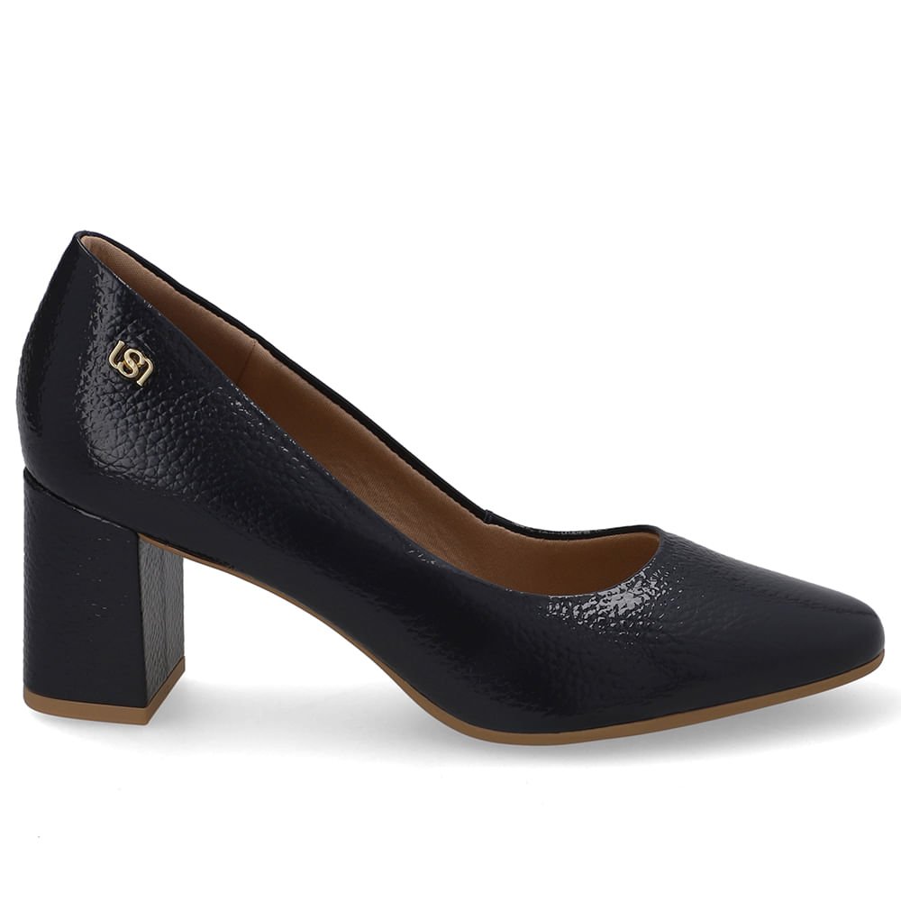 Scarpin Azul Bico Redondo Couro