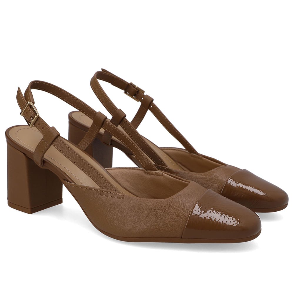 Slingback Couro Marrom Bico Redondo Verniz Marrom 2