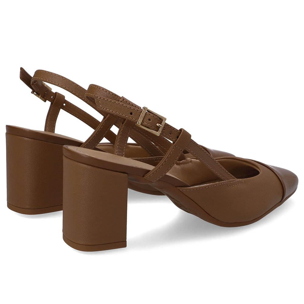 Slingback Couro Marrom Bico Redondo Verniz Marrom 3