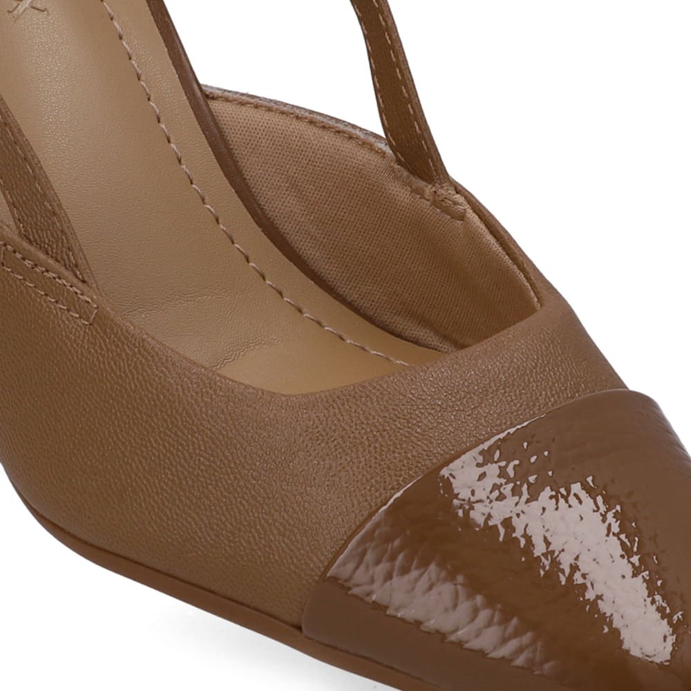 Slingback Couro Marrom Bico Redondo Verniz Marrom 4