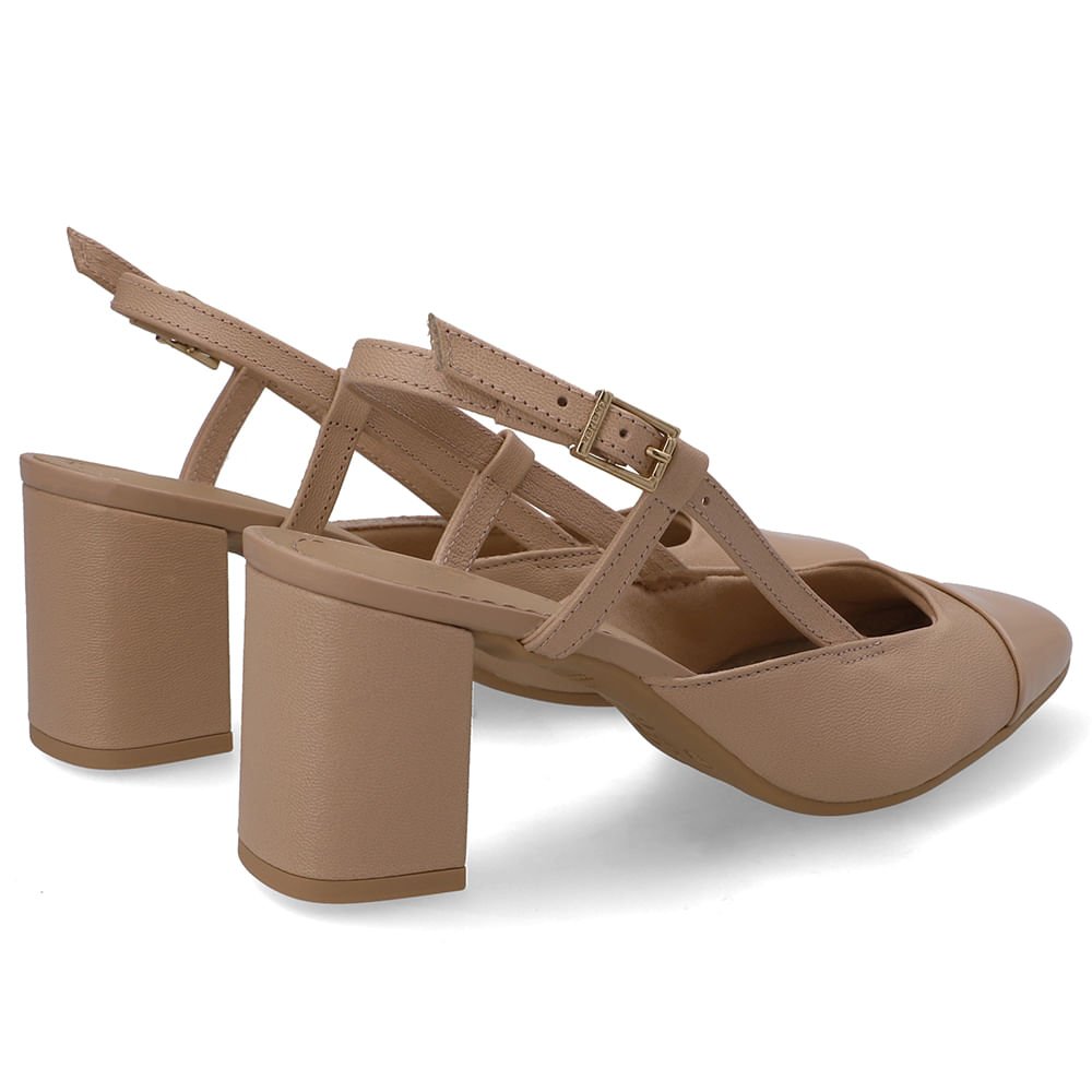 Slingback Couro Bege Bico Redondo Verniz Bege 3