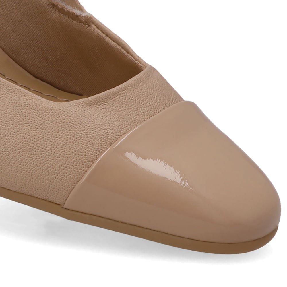 Slingback Couro Bege Bico Redondo Verniz Bege 4