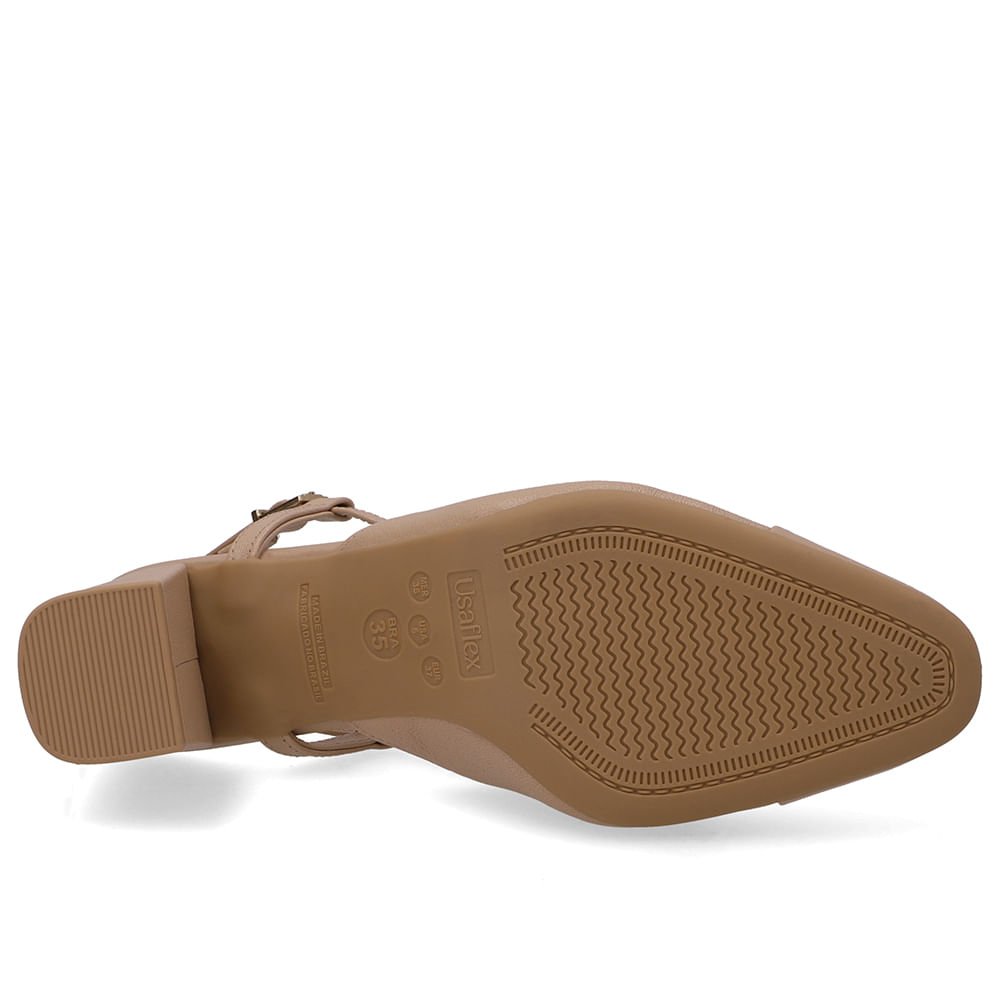 Slingback Couro Bege Bico Redondo Verniz Bege 5