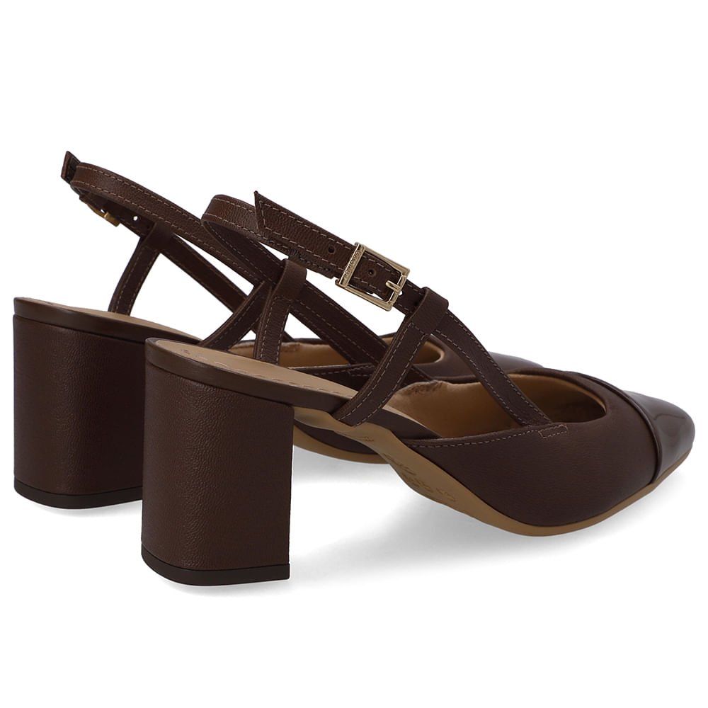 Slingback Couro Marrom Bico Redondo Verniz Marrom 3