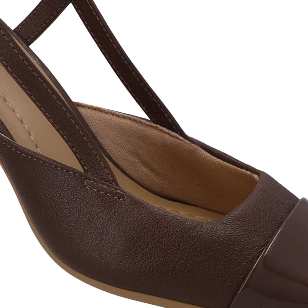 Slingback Couro Marrom Bico Redondo Verniz Marrom 4