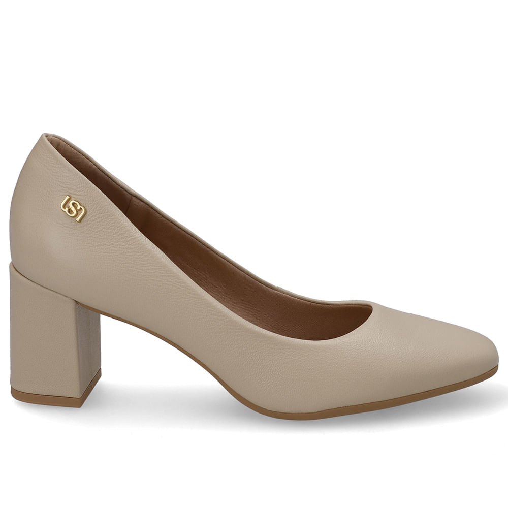 Scarpin Bege Bico Redondo Couro