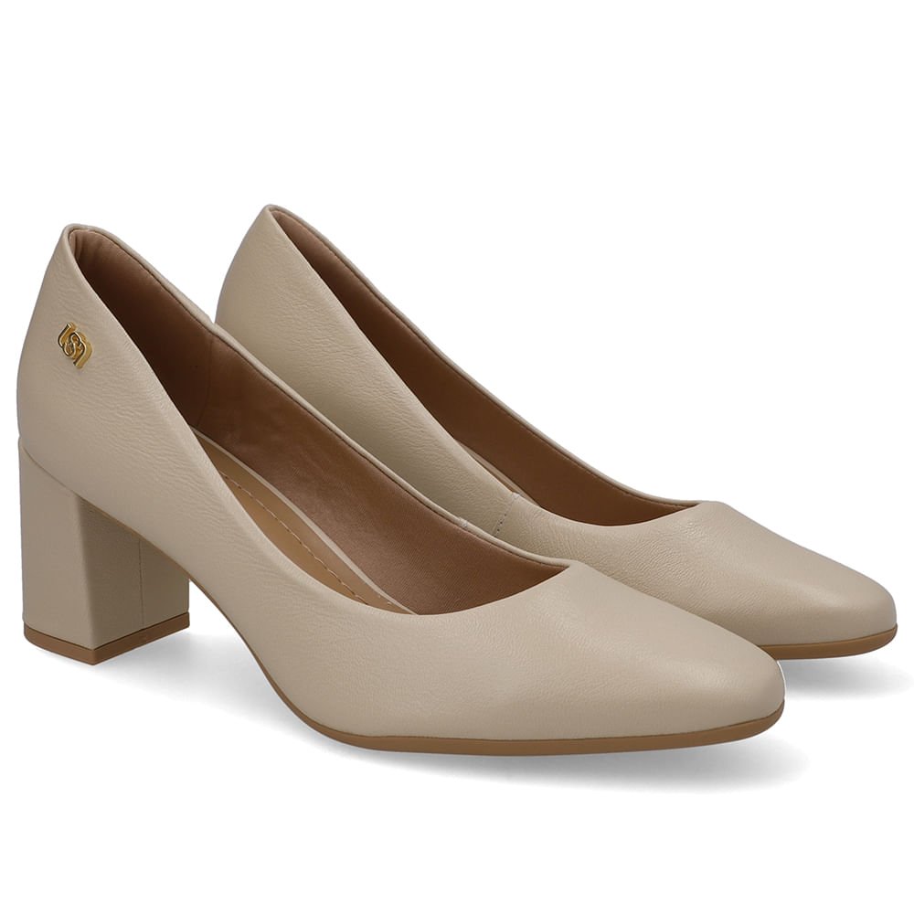 Scarpin Bege Bico Redondo Couro Bege 2