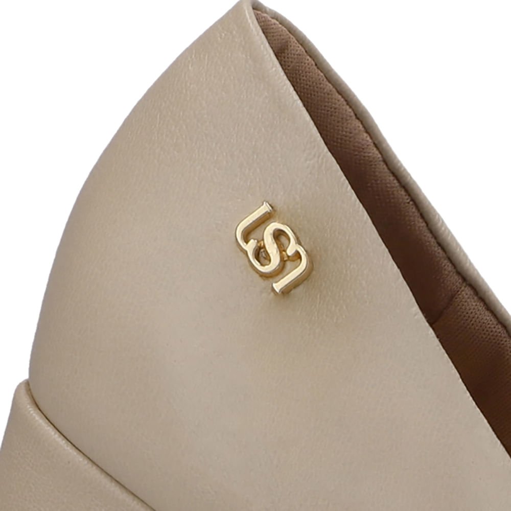 Scarpin Bege Bico Redondo Couro Bege 4