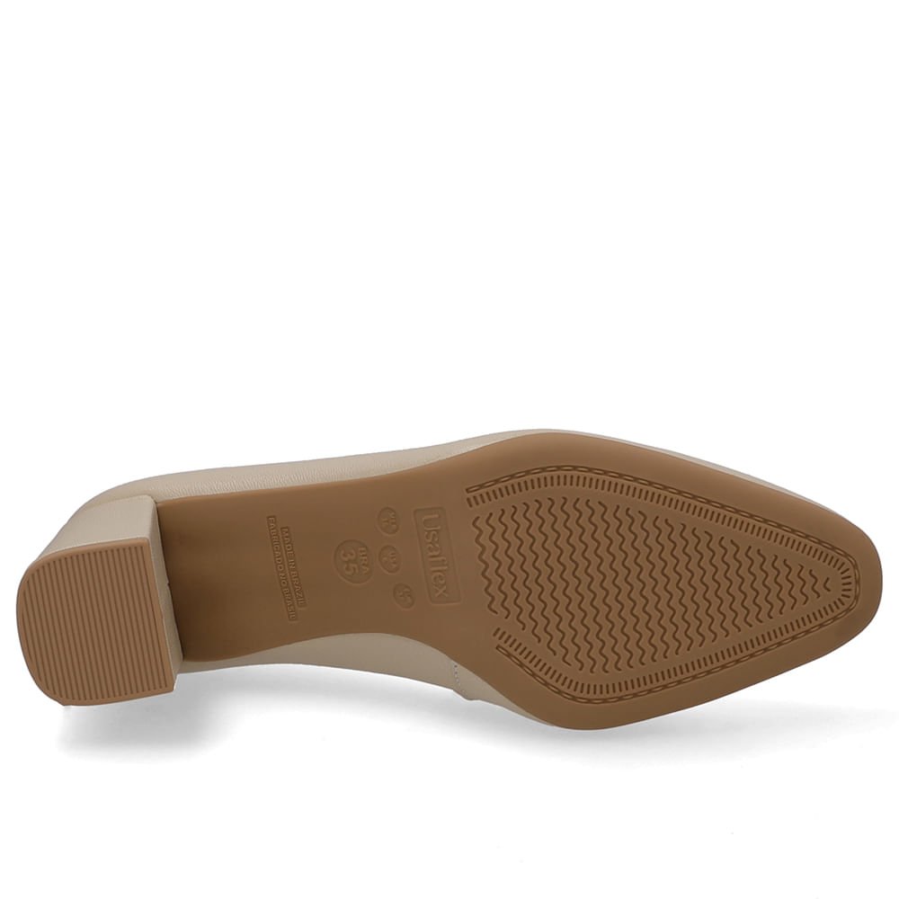 Scarpin Bege Bico Redondo Couro Bege 5
