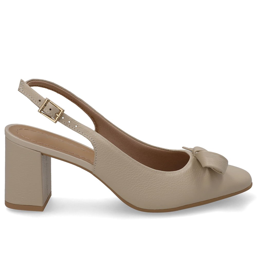 Slingback Couro Bege Bico Redondo