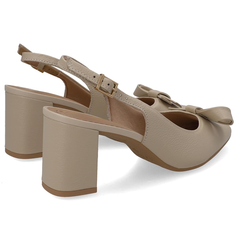 Slingback Couro Bege Bico Redondo Bege 3