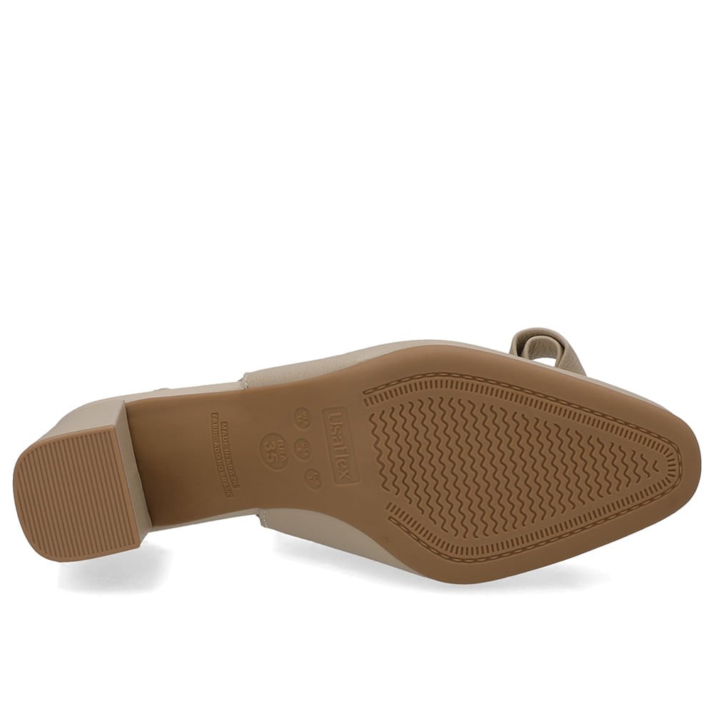 Slingback Couro Bege Bico Redondo Bege 5
