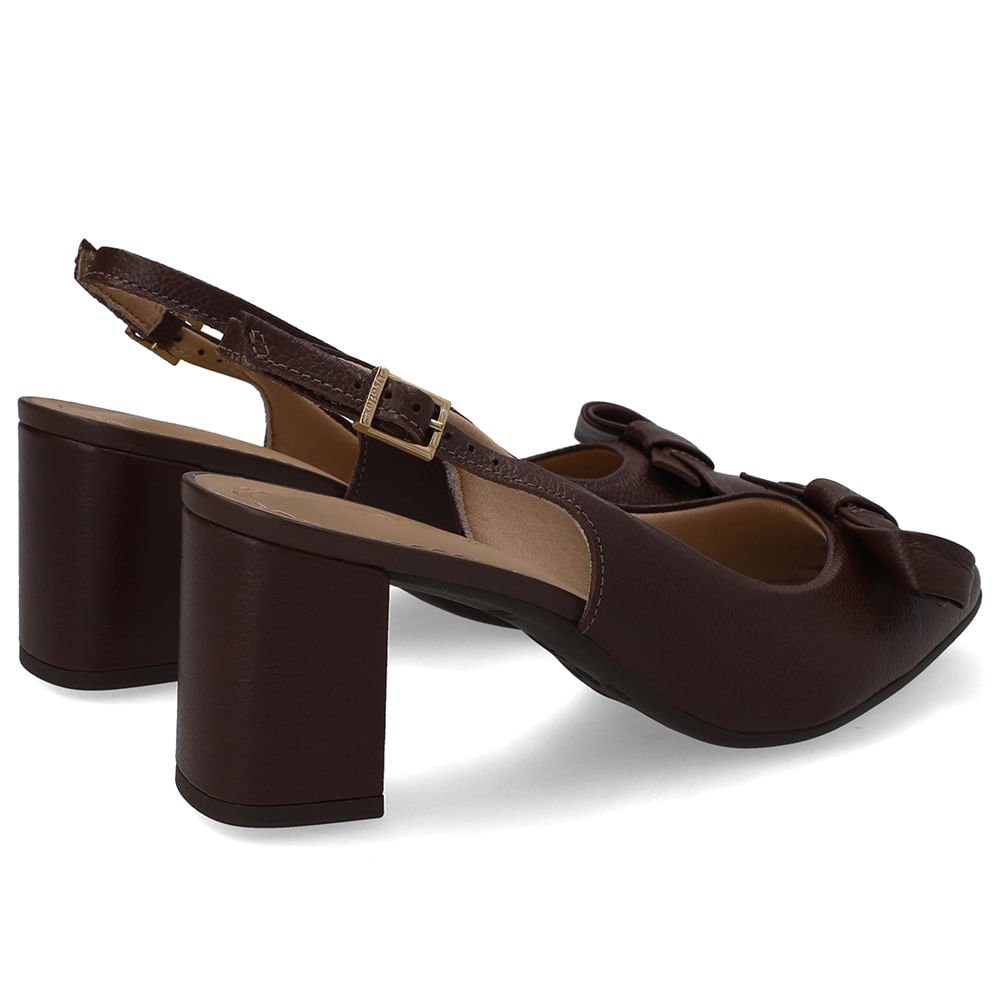 Slingback Couro Marrom Bico Redondo Marrom 3