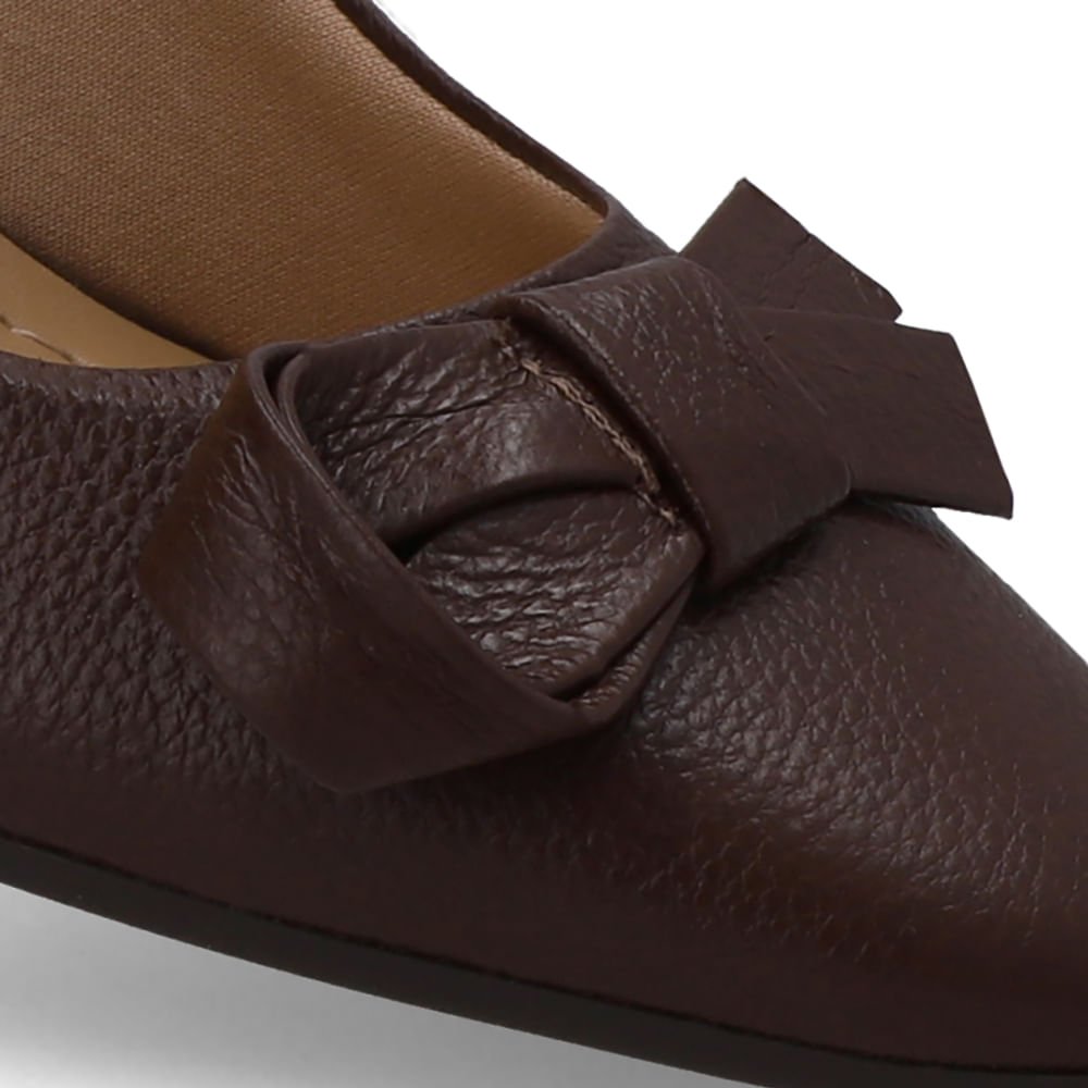 Slingback Couro Marrom Bico Redondo Marrom 4