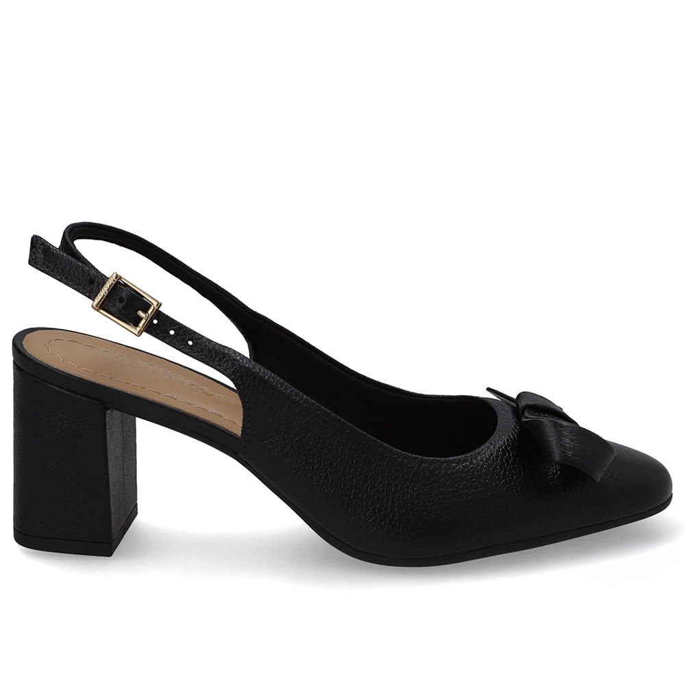 Slingback Couro Preto Bico Redondo