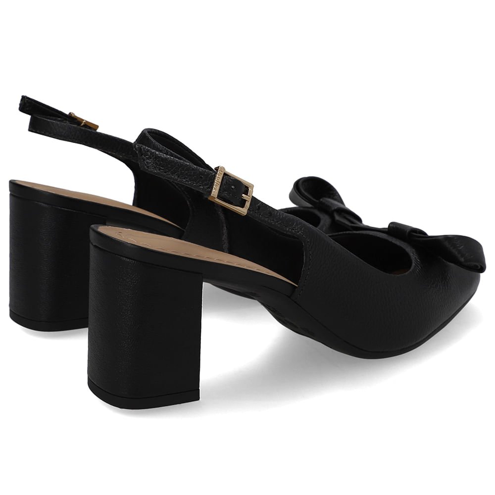 Slingback Couro Preto Bico Redondo Preto 3