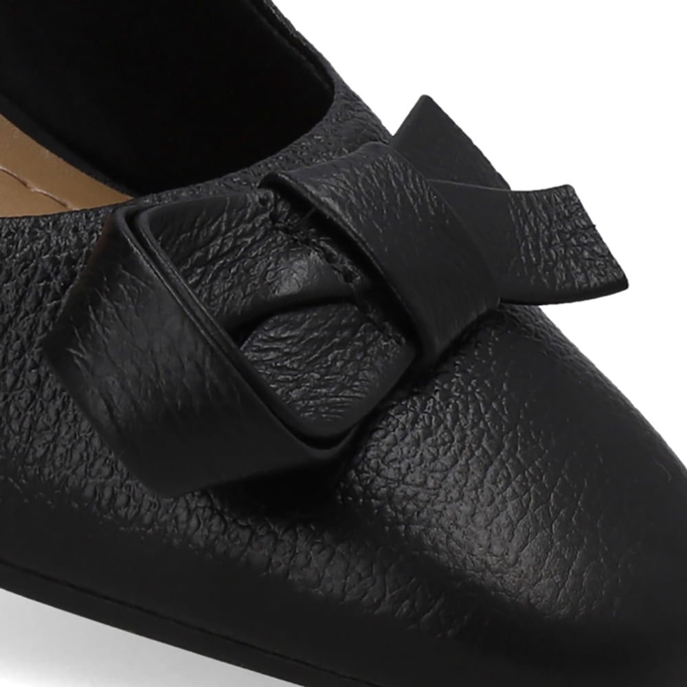Slingback Couro Preto Bico Redondo Preto 4