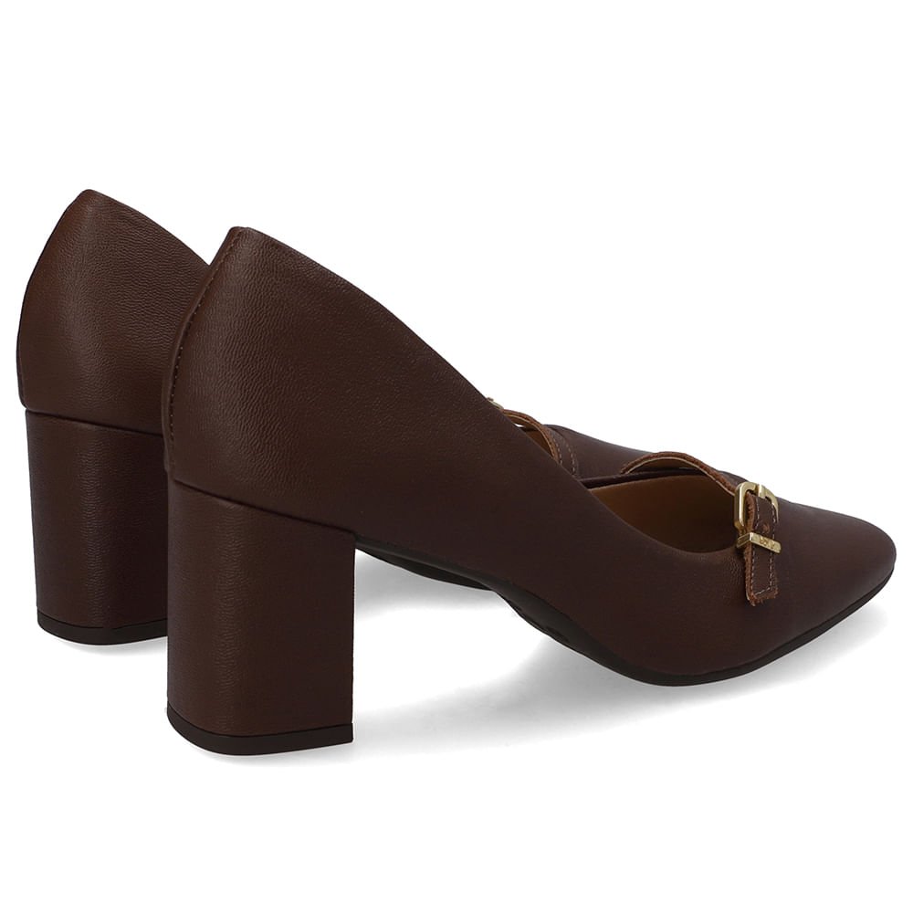 Scarpin Marrom Bico Redondo Couro Tira Enfeite Marrom 3