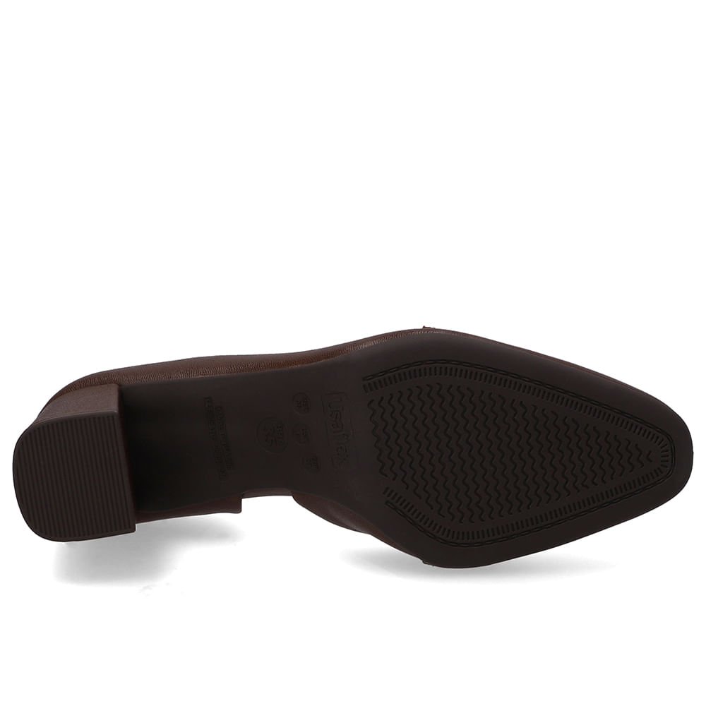 Scarpin Marrom Bico Redondo Couro Tira Enfeite Marrom 5
