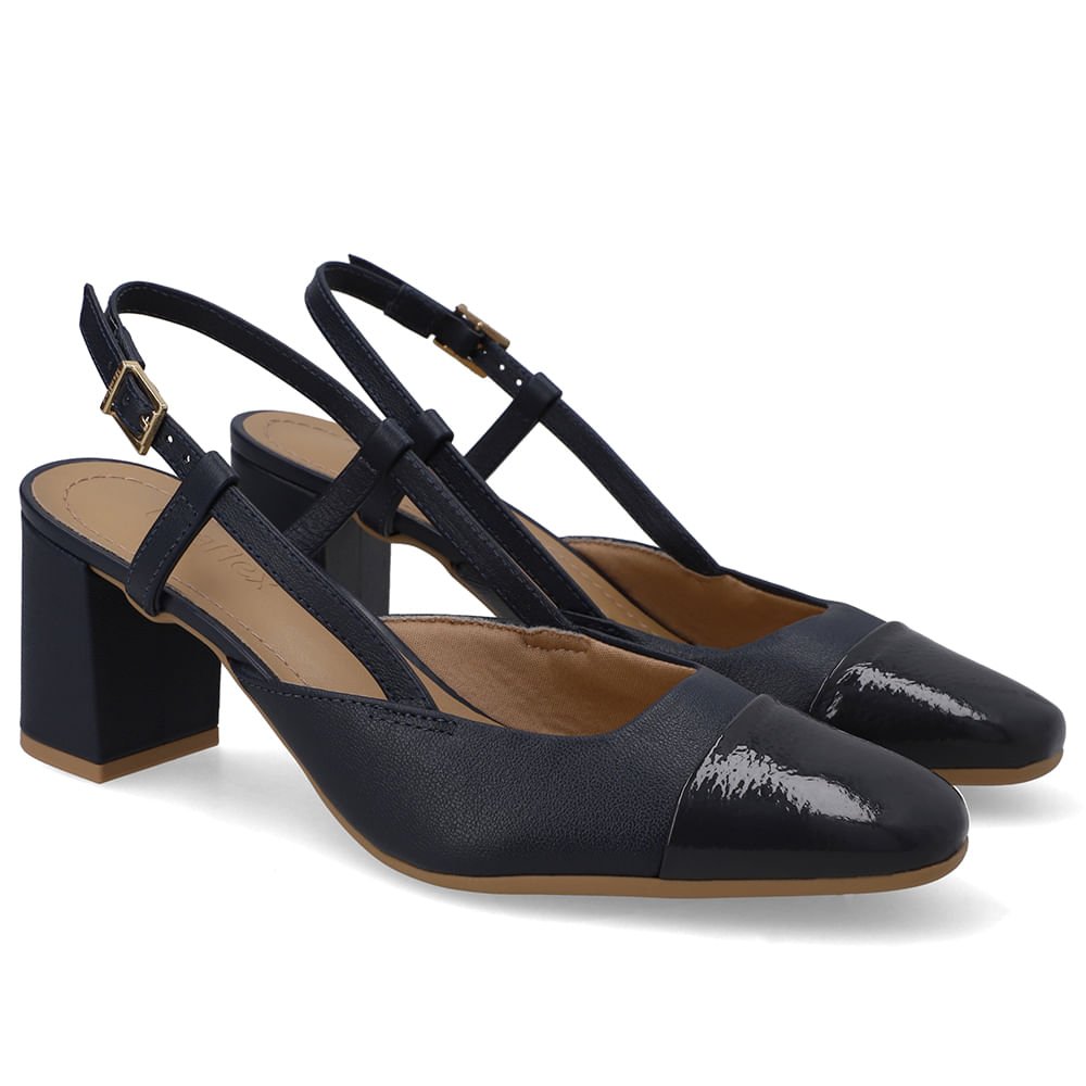 Slingback Couro Azul Bico Redondo Verniz Azul 2
