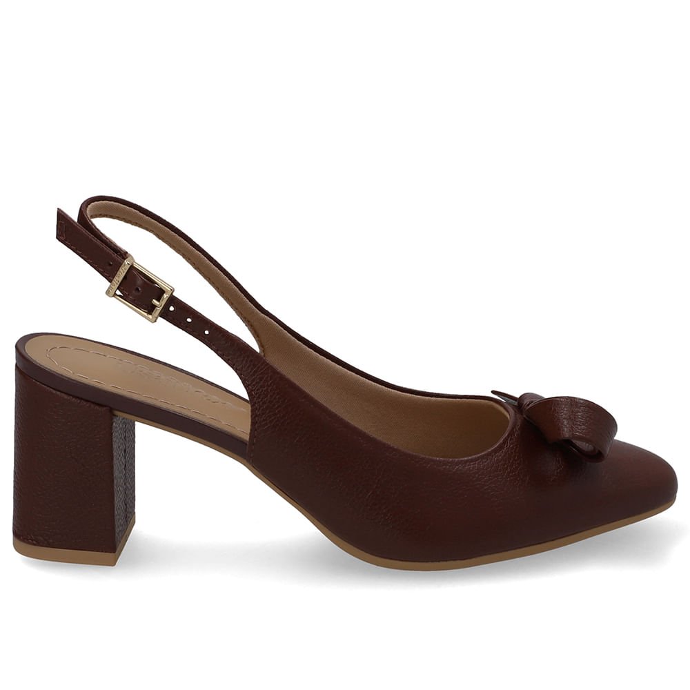 Slingback Couro Vermelho Bico Redondo